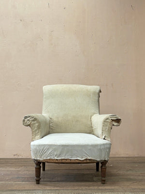 Pair of scroll back armchairs 'as is' (or £2,400 inc. re-upholstery, ex. fabric) (Reserved)