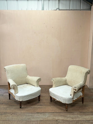 Pair of scroll back armchairs 'as is' (or £2,400 inc. re-upholstery, ex. fabric) (Reserved)