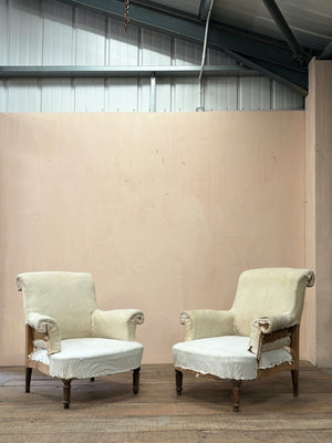 Pair of scroll back armchairs 'as is' (or £2,400 inc. re-upholstery, ex. fabric) (Reserved)