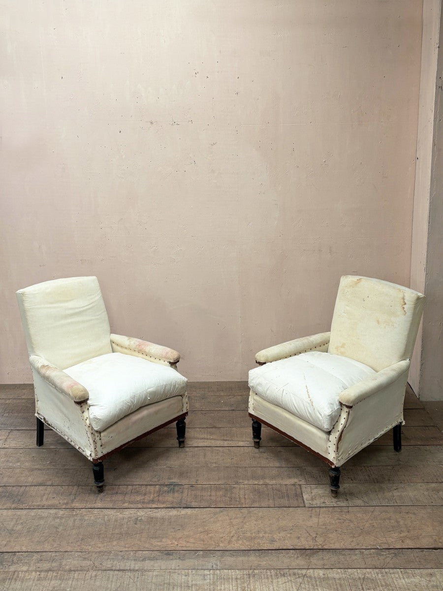 Pair of slim sided armchairs (inc. restoration & re-upholstery, ex. fabric)