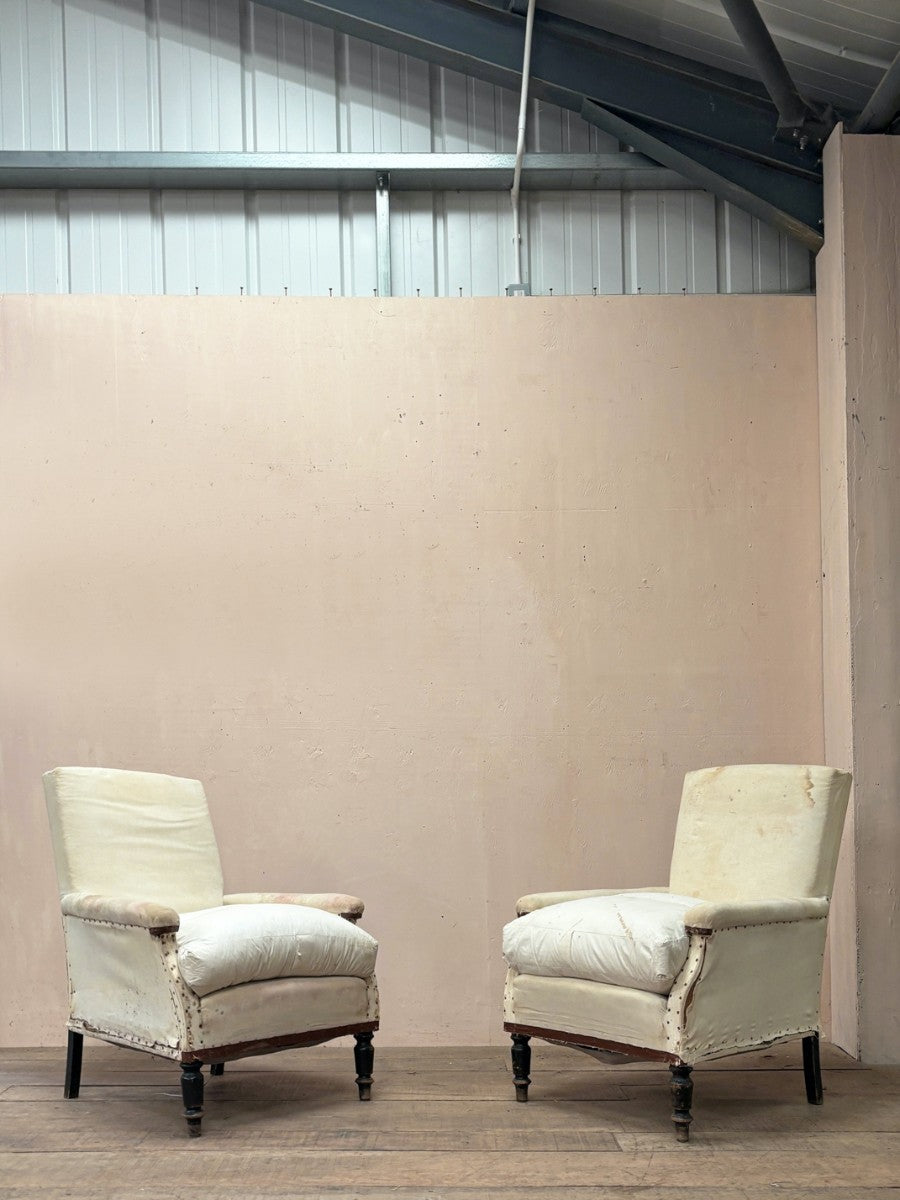 Pair of slim sided armchairs (inc. restoration & re-upholstery, ex. fabric)