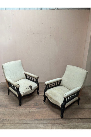 Pair of spindle sided armchairs 'as is'