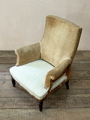 Pair of square back armchairs 'as is' (or £2,150 inc. re-upholstery, ex. fabric)