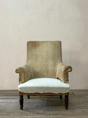 Pair of square back armchairs 'as is' (or £2,150 inc. re-upholstery, ex. fabric)