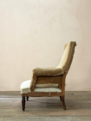 Pair of square back armchairs 'as is' (or £2,150 inc. re-upholstery, ex. fabric)