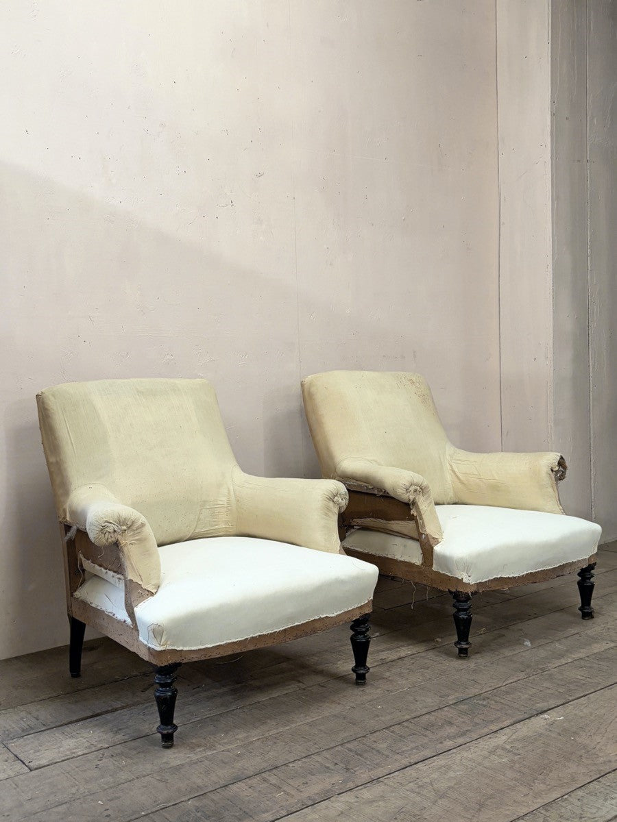 Pair of square back armchairs 'as is'