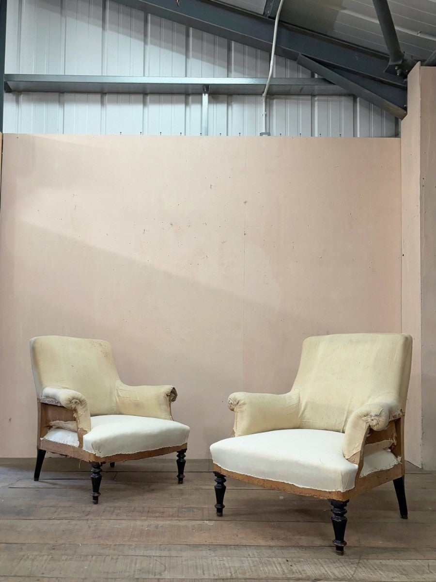 Pair of square back armchairs 'as is'