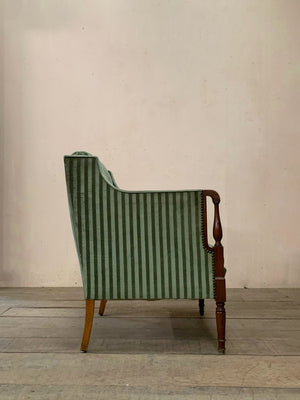 Pair of green striped armchairs