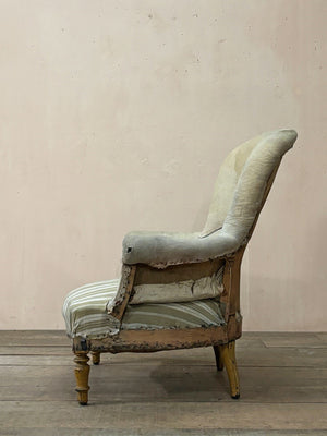 High rounded back armchair 'as is' (or £1,280 re-upholstered, ex. fabric)