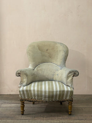 High rounded back armchair 'as is' (or £1,280 re-upholstered, ex. fabric)