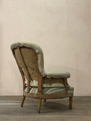 High rounded back armchair 'as is' (or £1,280 re-upholstered, ex. fabric)