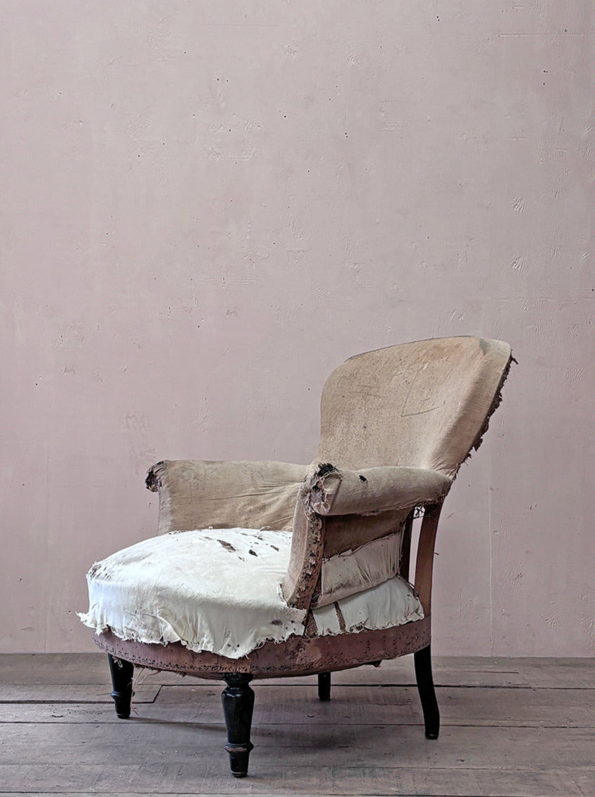 Rounded back armchair 'as is' (or, £1,100 re-upholstered, ex. fabric)