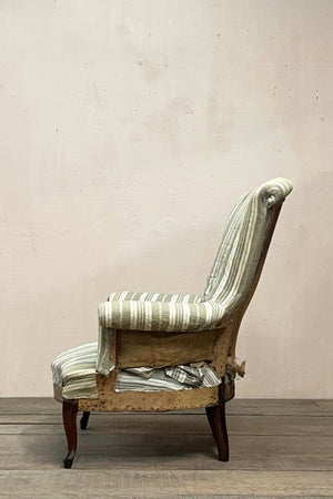 Ticking armchair 'as is' (or £1,460 re-upholstered, ex. fabric)