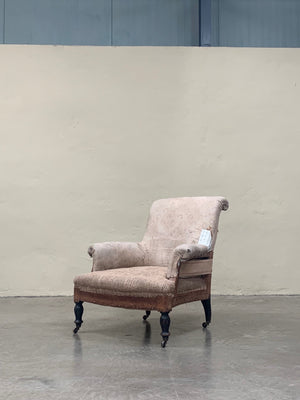 Scroll back armchair ('as is' or £1,200 inc. re-upholstery, ex. fabric)
