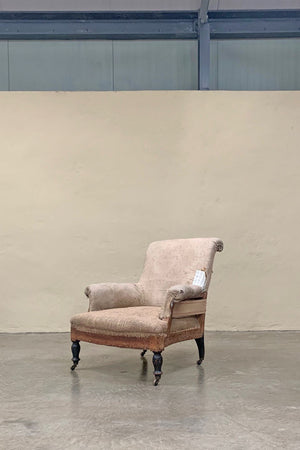 Scroll back armchair ('as is' or £1,200 inc. re-upholstery, ex. fabric)