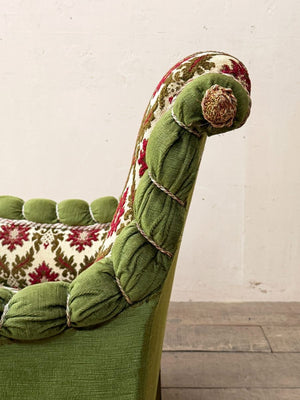 Scroll back armchair with rope edge