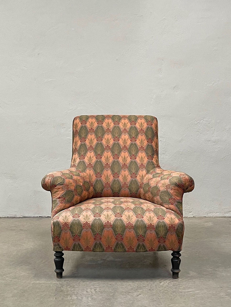 Patterned high back armchair 'as is'