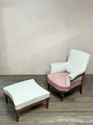 Armchair and footstool (inc. re-upholstery, ex. fabric)