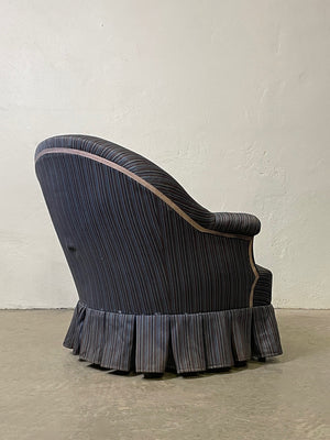 Crapaud armchair in a navy blue stripe 'as is'