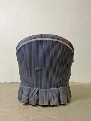 Crapaud armchair in a navy blue stripe 'as is'