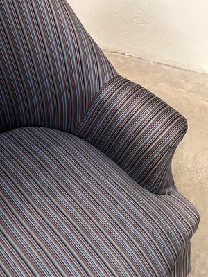 Crapaud armchair in a navy blue stripe 'as is'