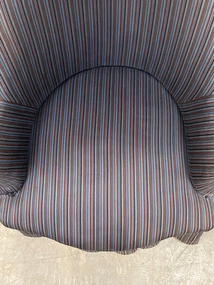 Crapaud armchair in a navy blue stripe 'as is'