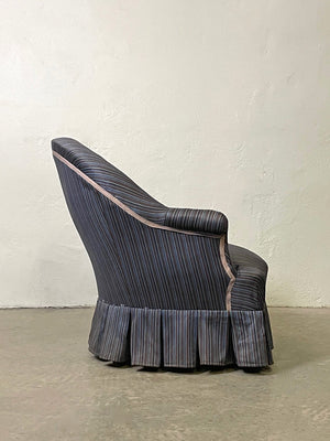 Crapaud armchair in a navy blue stripe 'as is'