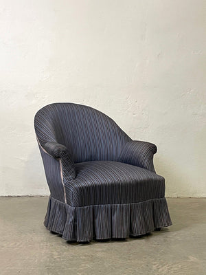 Crapaud armchair in a navy blue stripe 'as is'