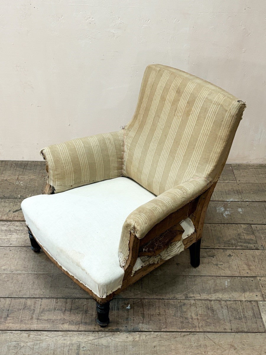 Square back armchair with ticking 'as is'