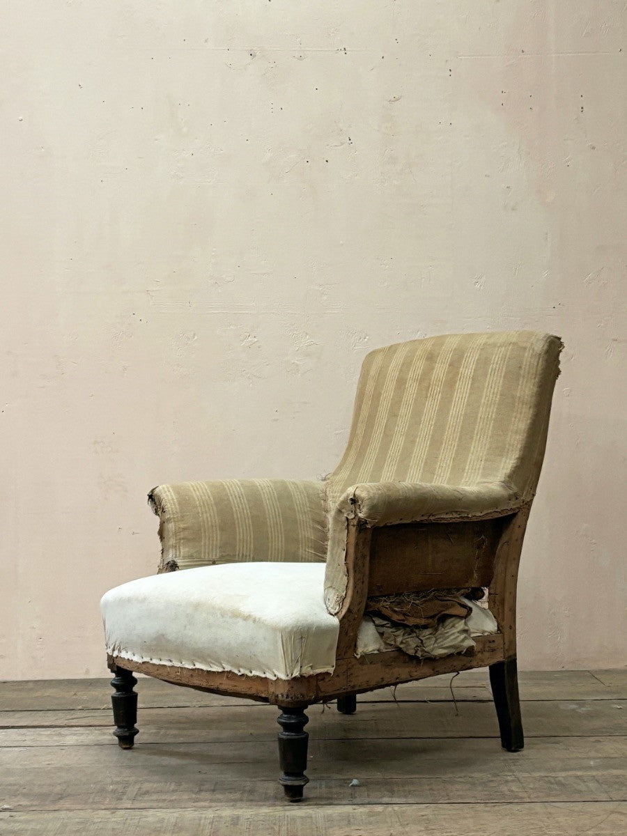 Square back armchair with ticking 'as is'