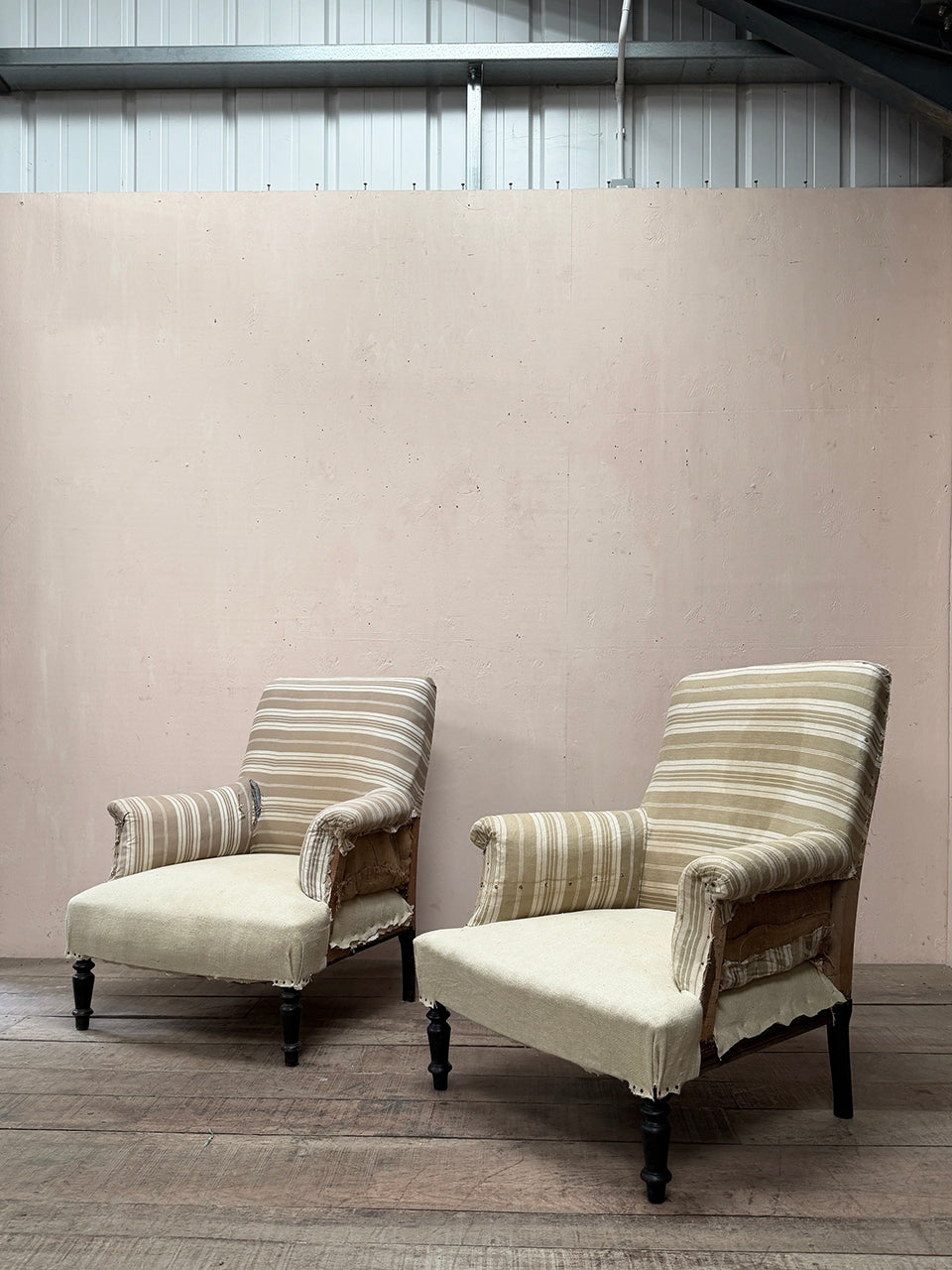Pair of late 19th century armchairs (inc. re-upholstery, ex. fabric)