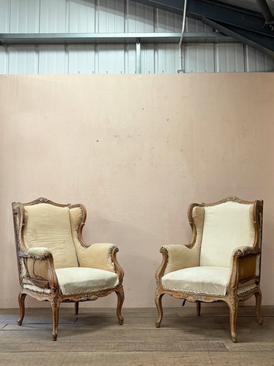 Walnut wing armchairs (pair, 'as is')