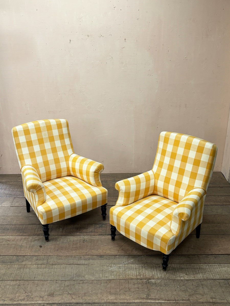 Yellow check armchairs 'as is'
