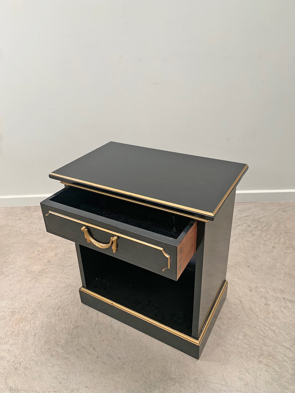 Pair of ebonised bedside cabinets