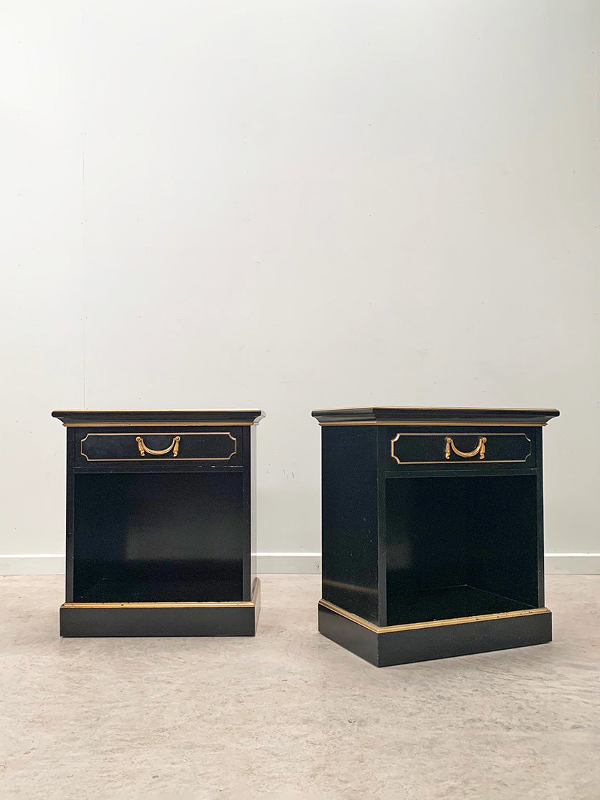 Pair of ebonised bedside cabinets