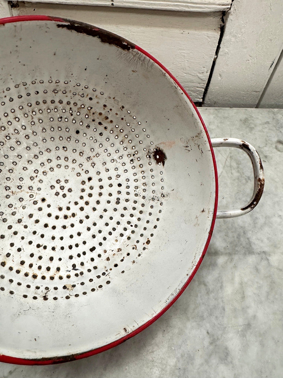 Red and white colander