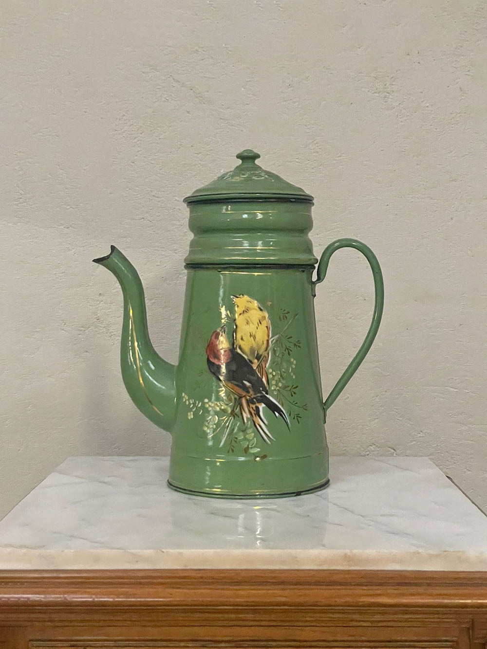 Green enamelled coffee pot