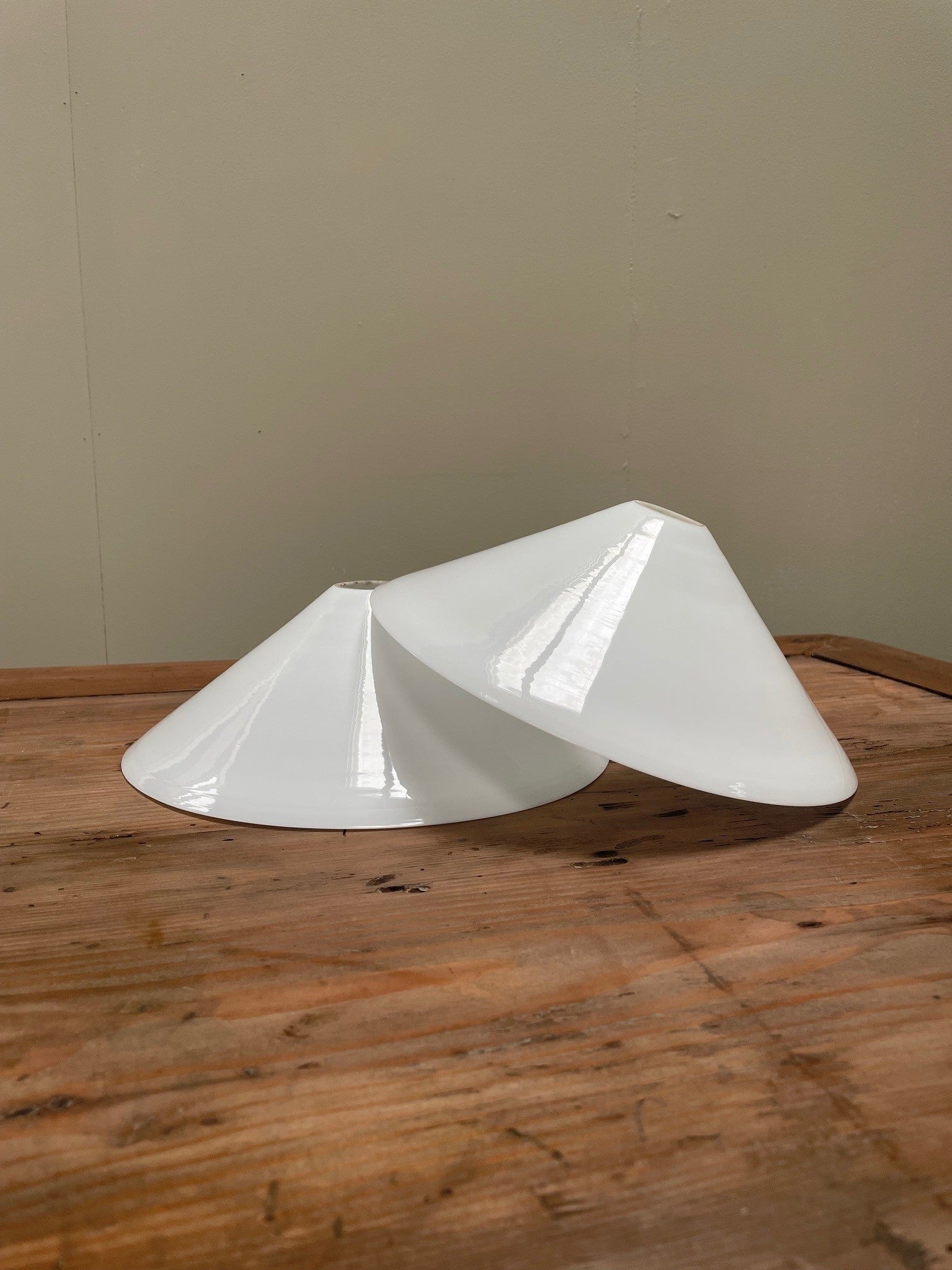 Pair of milk glass coolie shades