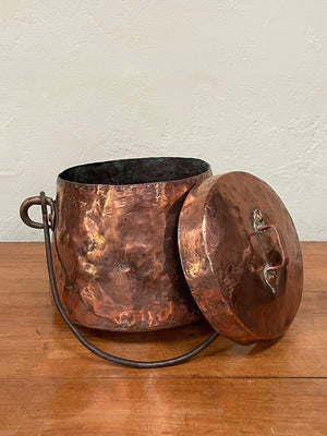 Lidded copper pots (each)