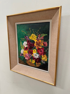 Framed floral painting
