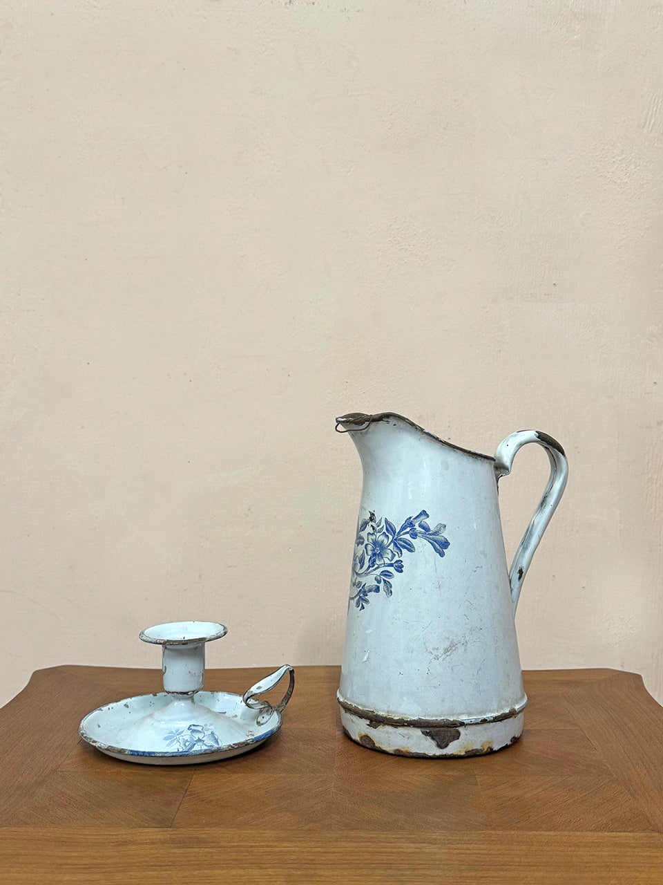Enamel candleholder and jug (from)