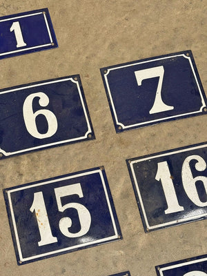 Navy enamel door numbers