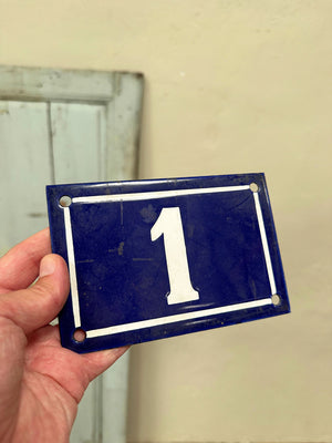 Navy enamel door numbers