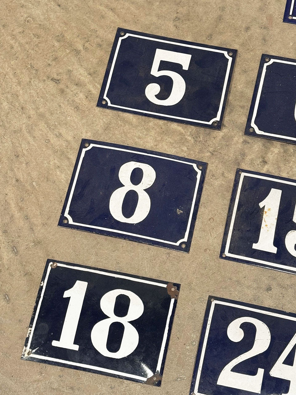 Navy enamel door numbers