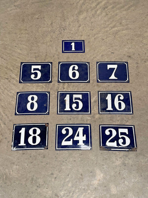 Navy enamel door numbers