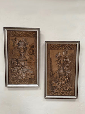 Pair of large scale painted fabric panels