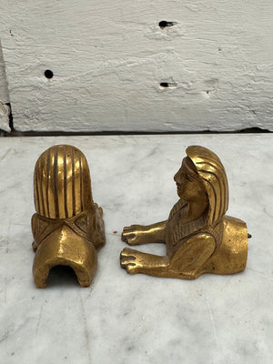 Small pair of brass sphinx decorations
