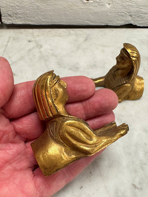 Small pair of brass sphinx decorations
