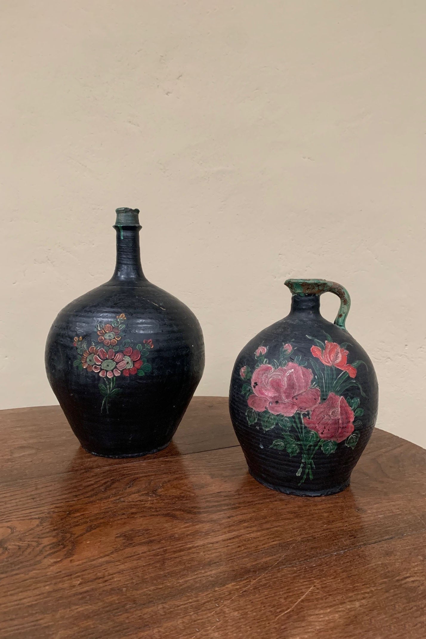 Painted wine flasks (Left: £90, right £70)