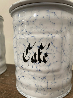 Set of 6 white and blue cafe pots